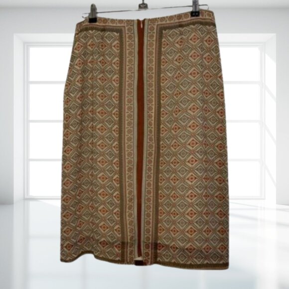 Intriguing Threads Vintage-Inspired Geometric Pleated Midi Skirt Sz 6 Lined Boho - Picture 6 of 13